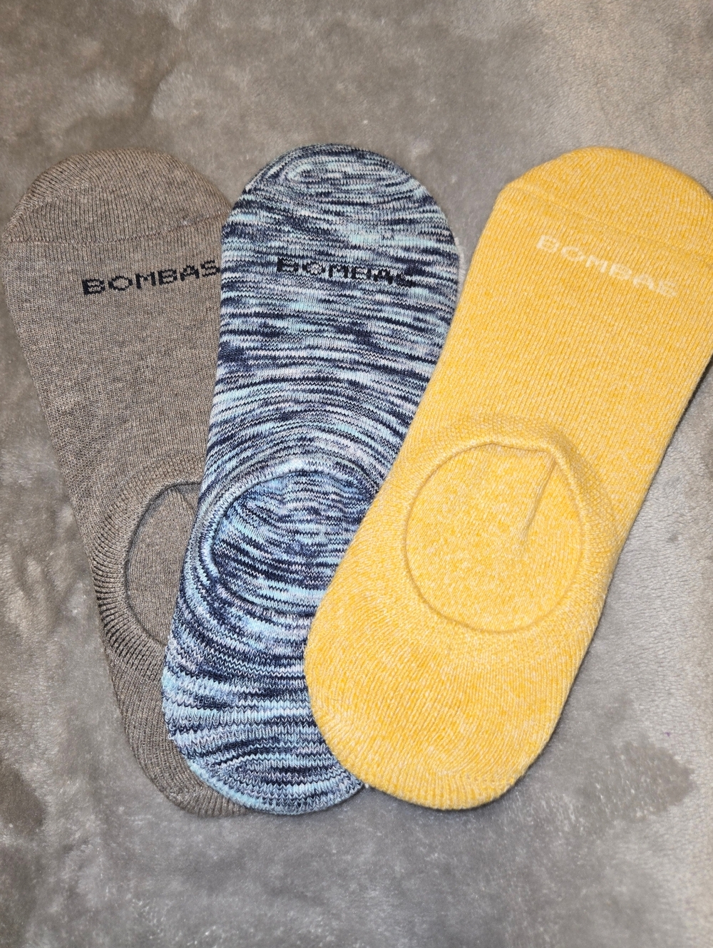Bombas No-Show Socks — Yellow, Blue Marled, Brown - Large